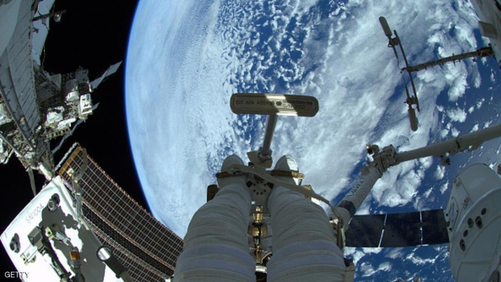 IN SPACE - OCTOBER 7: (EDITORIAL USE ONLY) In this handout photo provided by the European Space Agency (ESA), German ESA astronaut Alexander Gerst takes a photo during his spacewalk, whilst aboard the International Space Station (ISS) on October 7, 2014 in Space. Gerst returned to earth on November 10, 2014 after spending six months on the International Space Station completing an extensive scientific programme, known as the 'Blue Dot' mission (after astronomer Carl Sagan's description of Earth, as seen on a photograph taken by the Voyager probe from six billion kilometres away). (Photo by Alexander Gerst / ESA via Getty Images)