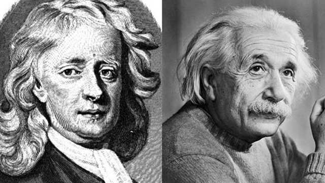 القصور الذاتي والجاذبية بين نيوتن وأينشتاين